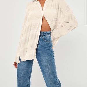 Sheer crinkle oversized button down shirt
